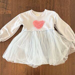 Cat and Jack Light Blue Sweatshirt Tulle Baby Dress with Pink Heart